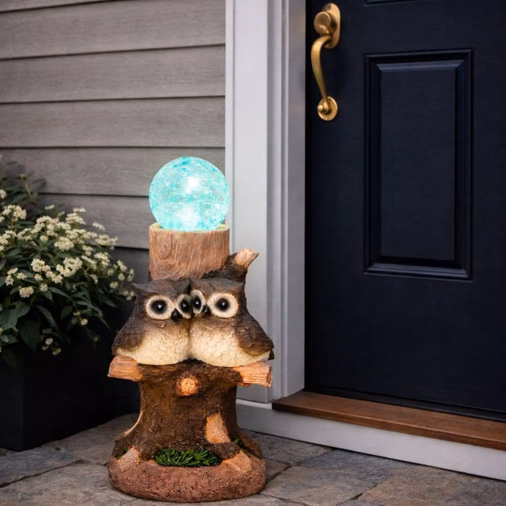 Gardenwize Solar Owl Crackle Ball Light with Colour Changing LED in Brown and Multicolour – 4