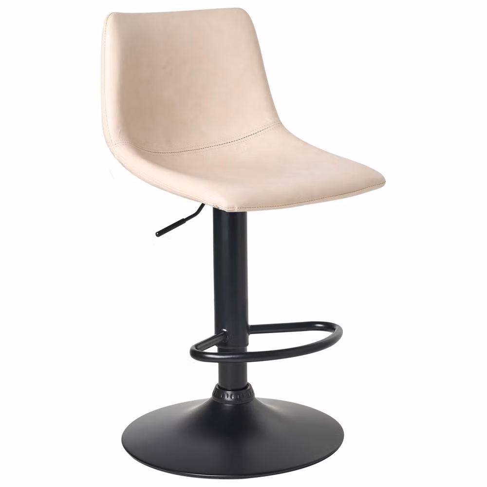 Wyld and Coco Set of 2 Light Beige Faux Leather Swivel Bar Stools with Black Gas Lift – 3