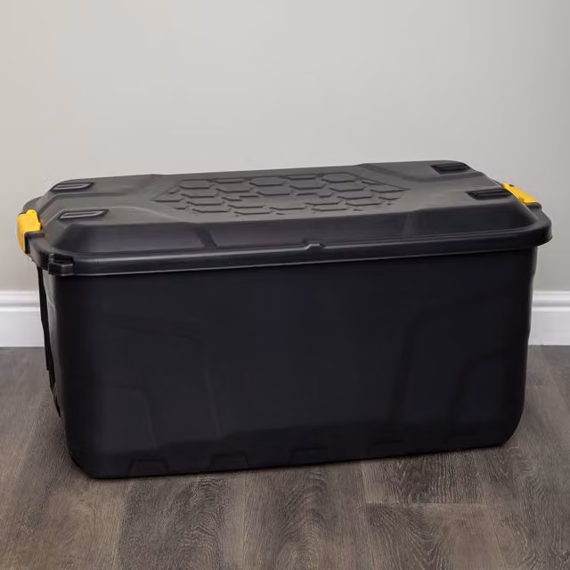 Samuel Alexander 145L Heavy Duty Lockable and Stackable Storage Chest on Wheels with Clips in Black and Yellow – 1