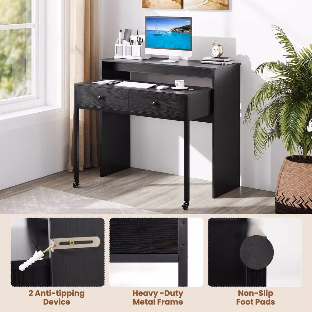 Costway Extendable Computer Desk with Drawers in Black – 8