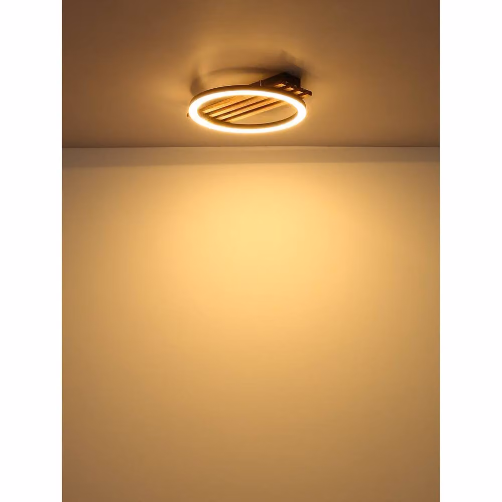 Netlighting Tisha LED Semi Flush Ceiling Light, Matt Black and Wood, Warm White 3000K, W/D/H: 34 x 30 x 6 cm – 3