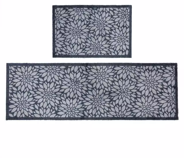 JVL Mega Doormat and Runner Set in Blue and Grey with Floral Design, W: 150 cm, D: 100 cm – 1