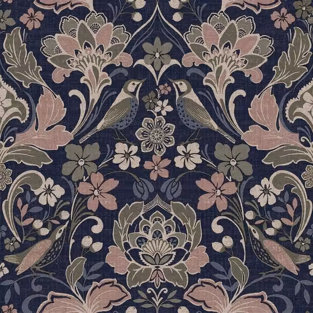 World of Wallpaper Classic Botanical Floral Wallpaper in Blue and Beige