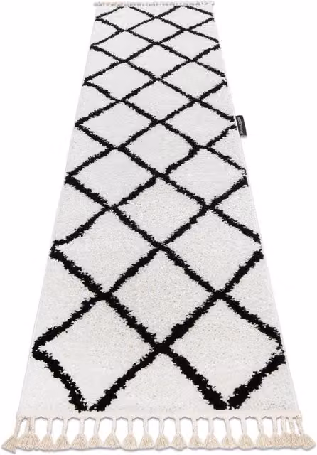 RugsX Berber Runner in White, Geometric Boho Rectangular Polypropylene Rug, W: 60 cm, L: 200 cm