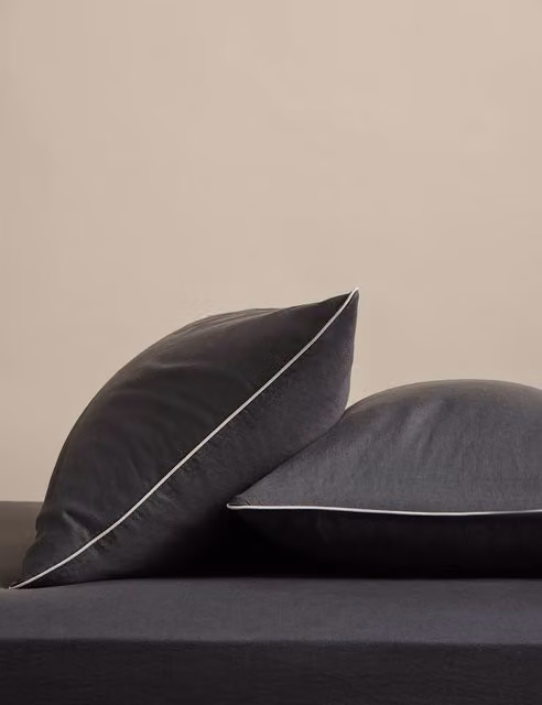 M&S 2 Pack Pure Linen Breathable Pillowcases, Charcoal Grey