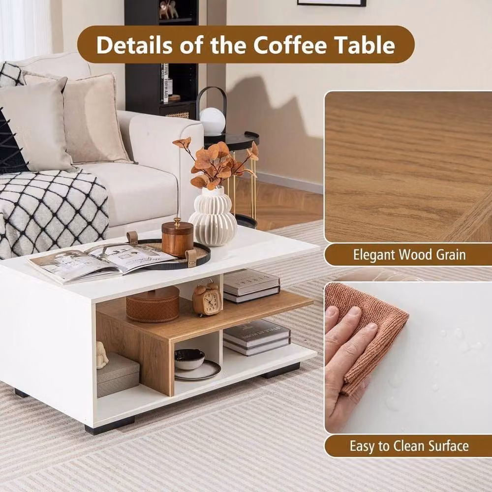 KORVIXA 3-Tier L-shaped Wooden Coffee Table in White, W/D/H: 100 x 100 x 100 cm – 4