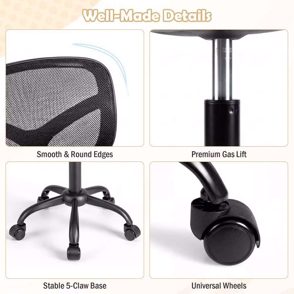 Costway Kids Mesh Study Chair with Armrests, Black Swivel Task Chair for Children – 8
