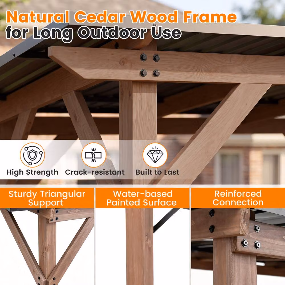 Costway Brown Cedar Wood BBQ Grill Gazebo with 2 Side Serving Shelves, W/D/H: 262.86 x 223.52 x 151.13 cm – 8