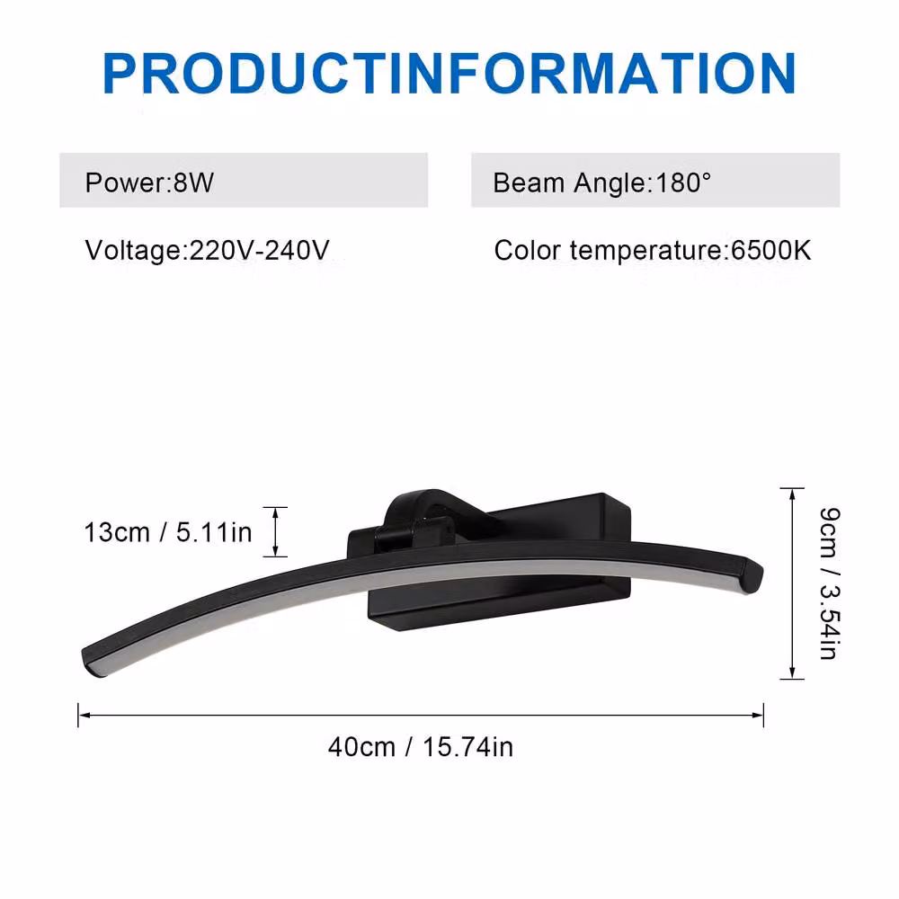 Pheashine Black Curved Adjustable LED Vanity Light, 6000K Cool White, W: 40 cm – 2