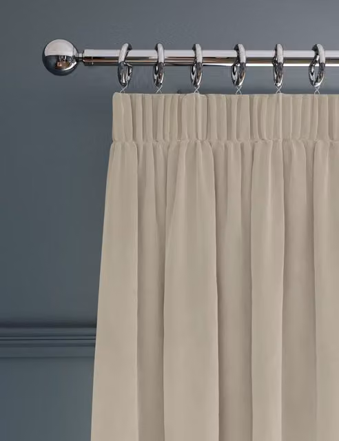M&S Champagne Velvet Ultra Thermal Pencil Pleat Curtains H: 137 cm x W: 117 cm