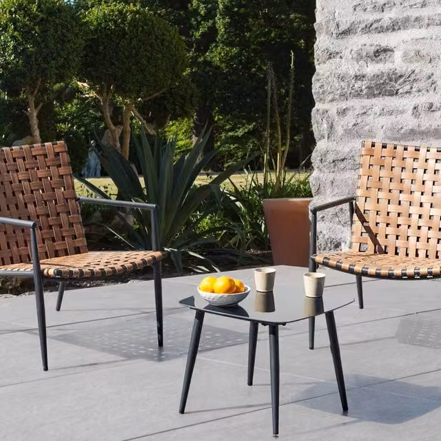 Wyld and Coco 2-Seater Bistro Set in Brown PE Rattan with Black Steel Frame – 1