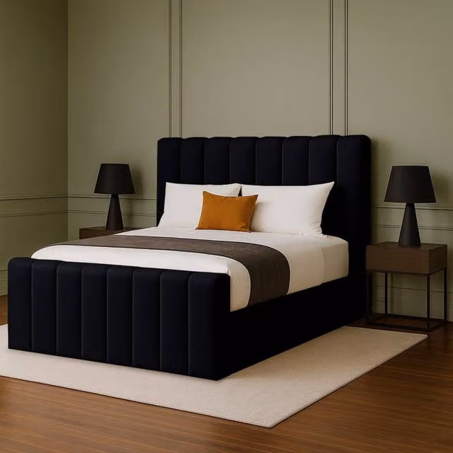 Desire Deco Selena Premium Upholstered Bed Frame in Black, W/D/H: 180 x 200 cm