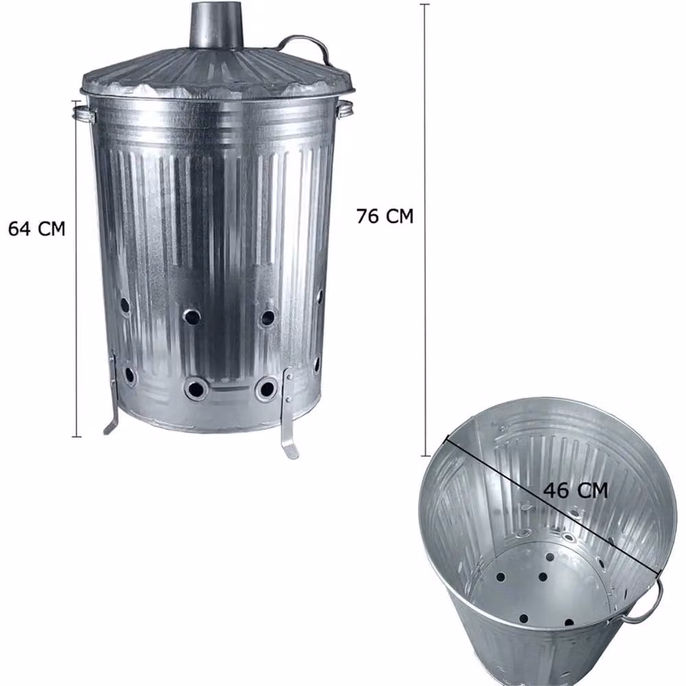 VOGREX 90L Large Steel Garden Incinerator Bin Fire Burner in Silver – 2