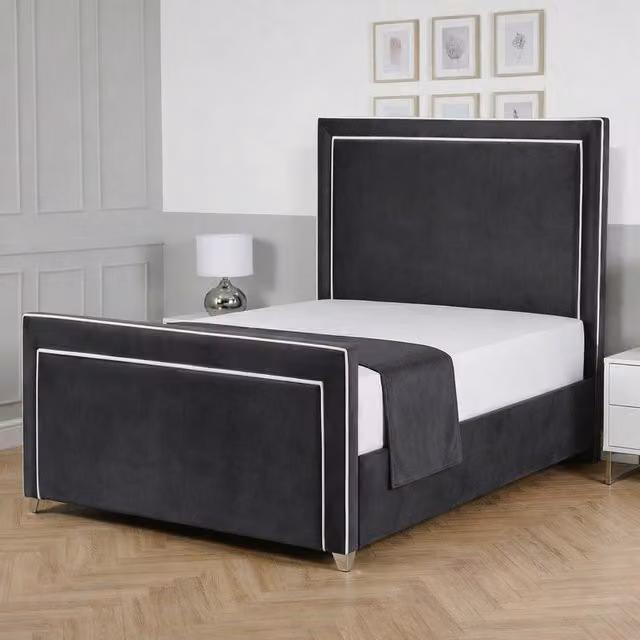 Living Comfort Bedz Verona Upholstered Bed Frame with Slatted Base in Anthracite Grey, W/D/H: 140 x 200 cm