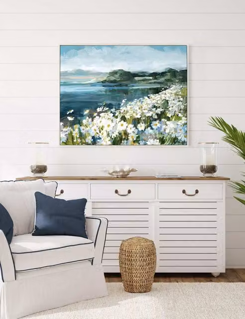 Gallery Direct Wild Daisy Bay Rectangular Framed Canvas Wall Art in Blue Mix
