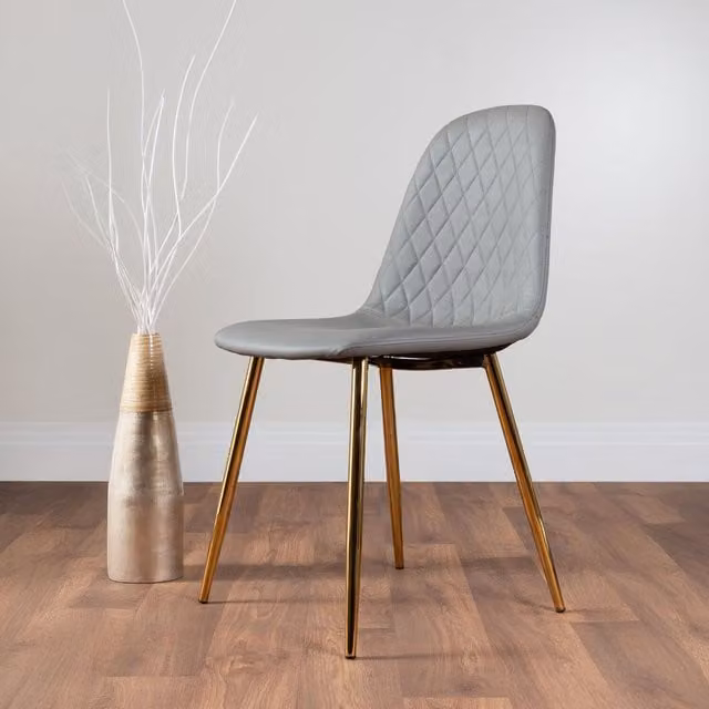 FurnitureboxUK Set of 2 Corona Modern Kitchen Dining Chairs in Grey Faux Leather with Gold Metal Legs