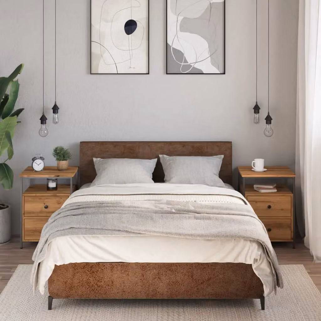 Berkfield Home Artisan Oak Bedside Cabinets, 2 Piece Set in Brown, W/D/H: 44 x 45 x 60 cm – 3
