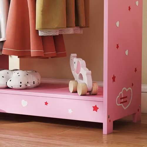 AIYAPLAY Kids Clothes Rail and Wardrobe with Mirror in Pink – 4