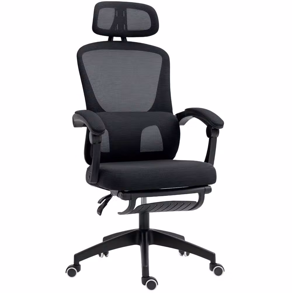 STILVORA Ergonomic Fabric Office Chair with Headrest and Armrests in Black, H 128 x W 62 x D 62 cm – 3