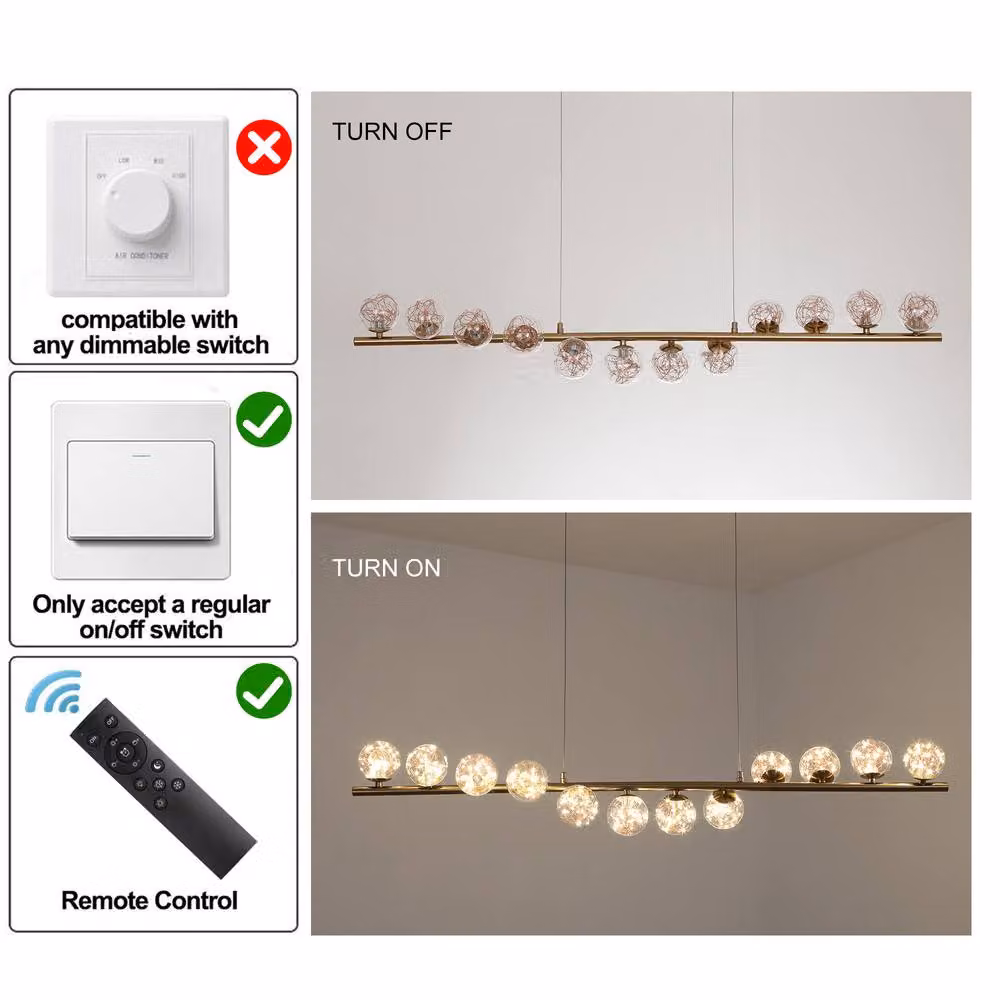 NIVOR 12 LED Round Glass Dimmable Linear Kitchen Island Pendant with Remote in Gold/Brass – 3