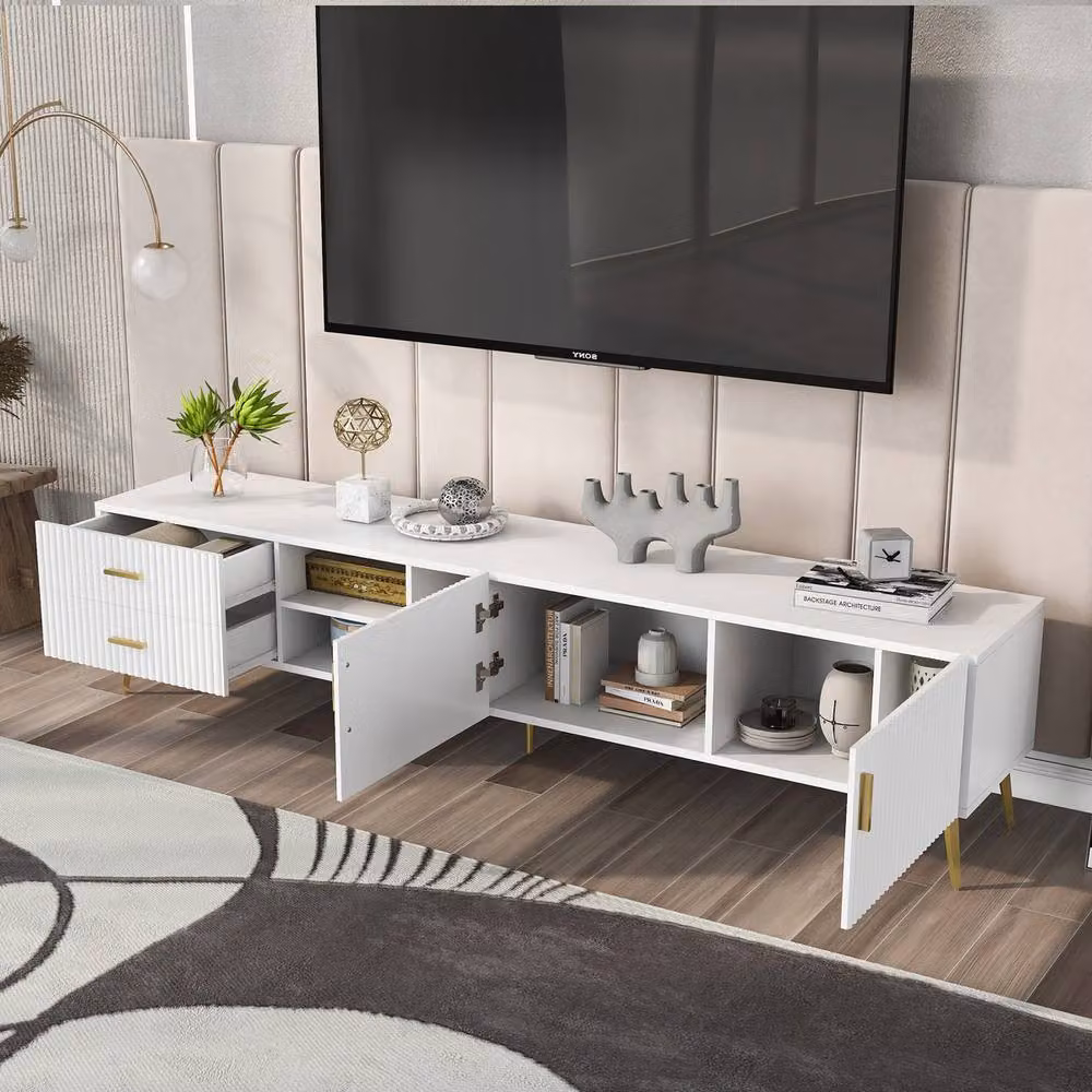 Rolipo Modern White Matt TV Stand for 75 to 80 Inch TVs, Width: 180 cm – 5