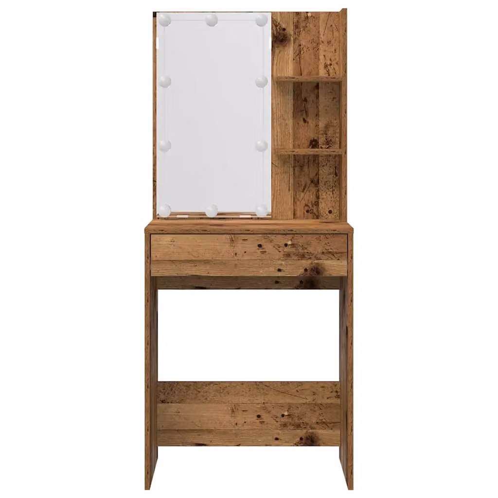Berkfield Home Hollywood LED Dressing Table Set in Brown Rustic Old Wood – 5