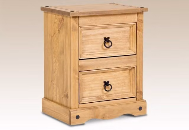 Core Corona 2 Drawer Rustic Brown Waxed Pine Wooden Small Bedside Table