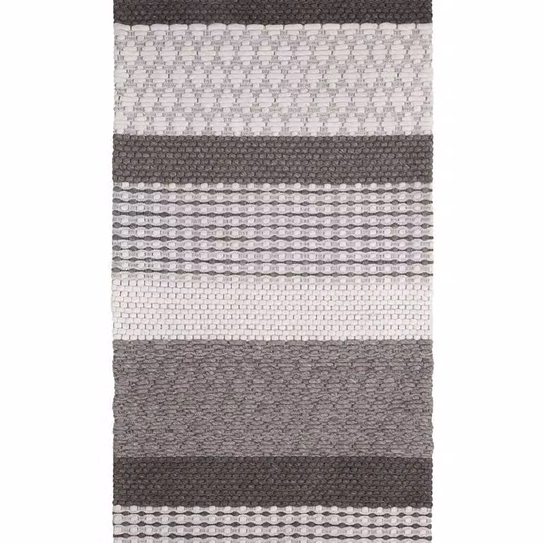 Wyld and Coco Grey Patchwork Wool Blend Handwoven Area Rug, W: 80 cm, L: 150 cm