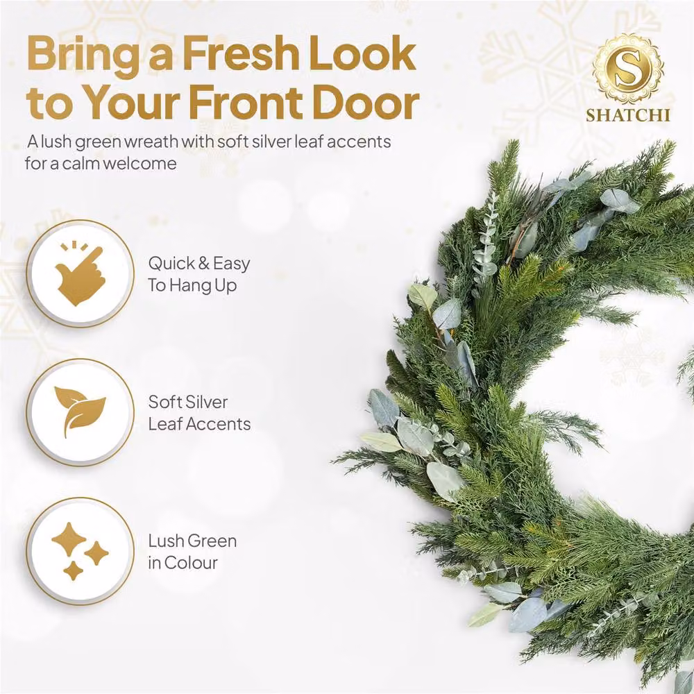 Shatchi Green Christmas Wreath with Leaves, Diameter: 100 cm – 3