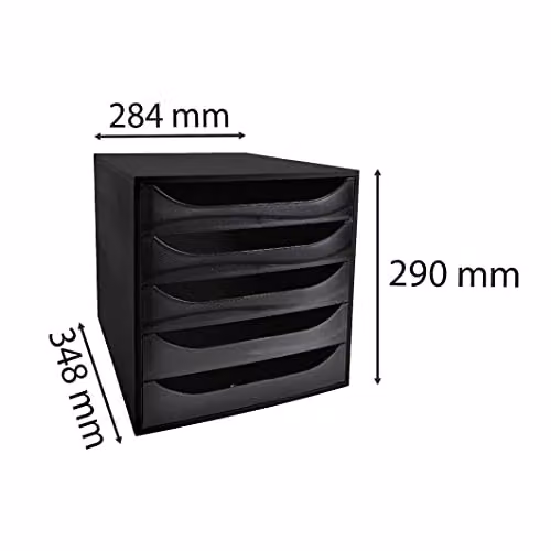 Exacompta ECOBlack Ecobox+ 5-Drawer Set in Black, Suitable for A4+ Documents, W: 34.8 cm, D: 28.4 cm, H: 29.0 cm – 2