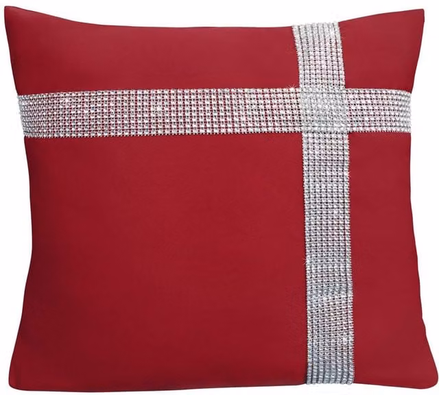 Velosso Diamante Cross Filled Square Cushion in Red, 43 x 43 cm