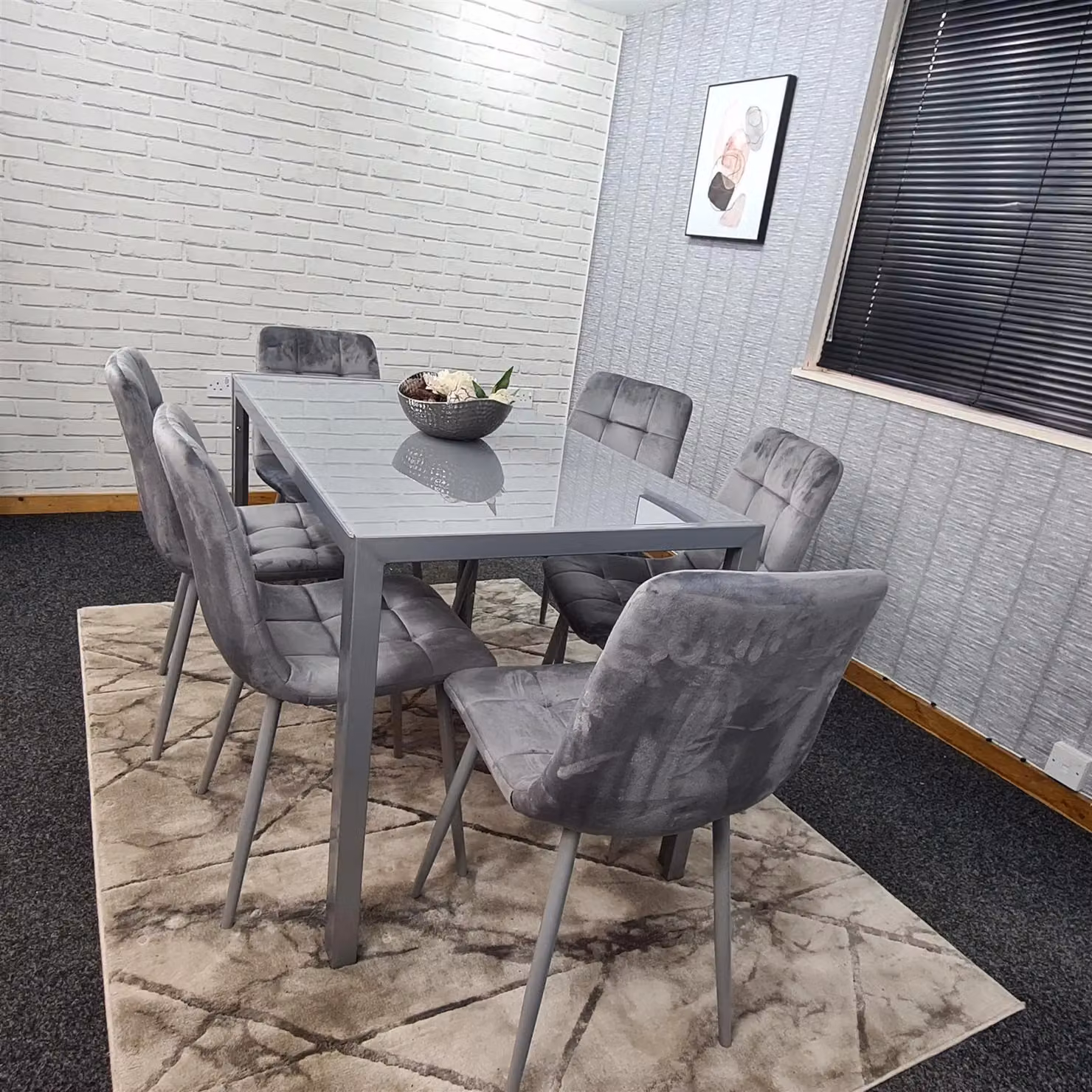 Kosy Koala Modern Rectangular Grey Glass Dining Table and 6 Grey Velvet Chairs Set in Brown – 3