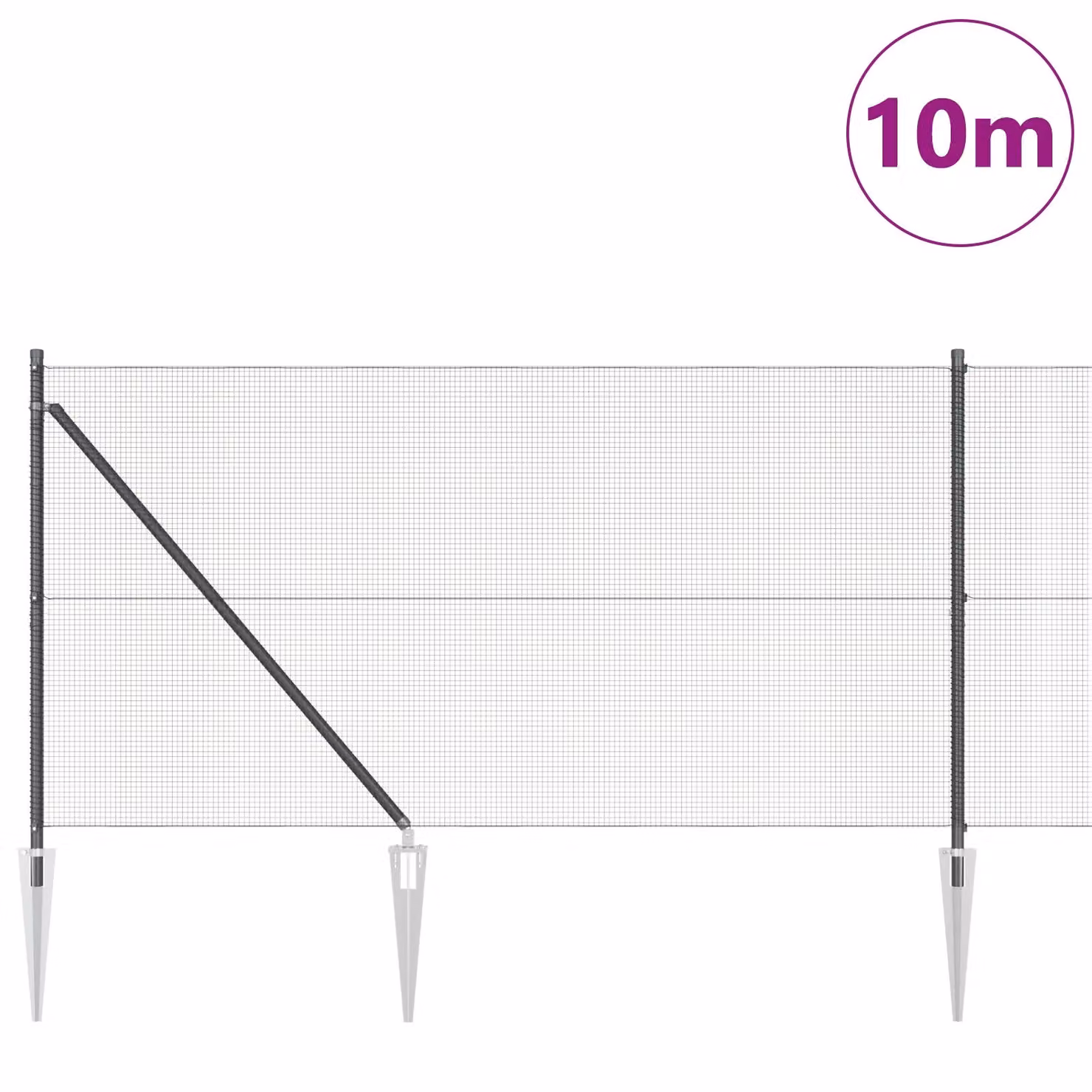 Berkfield Home Round Steel Mesh Fence Post Set of 2, Grey, H: 1 m, W: 100 cm – 3