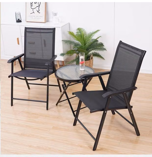 Living and Home Round 2-Person Dining Bistro Set in Black with Glass and Rattan Details – 1