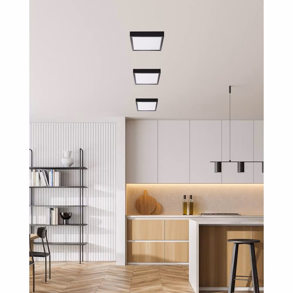 Netlighting Puccy Black LED Dimmable Square Flush Ceiling Light with Warm White 3000K Output – 3