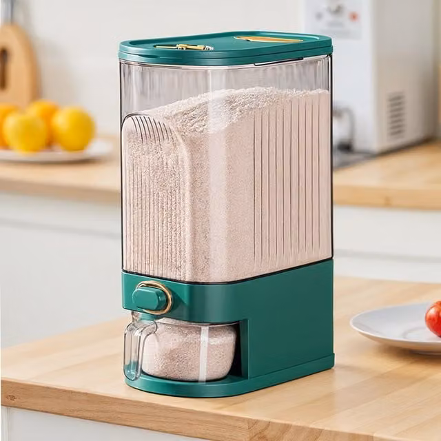 Lifeideas Rice Dispenser with Compartments, Green, 10kg Capacity