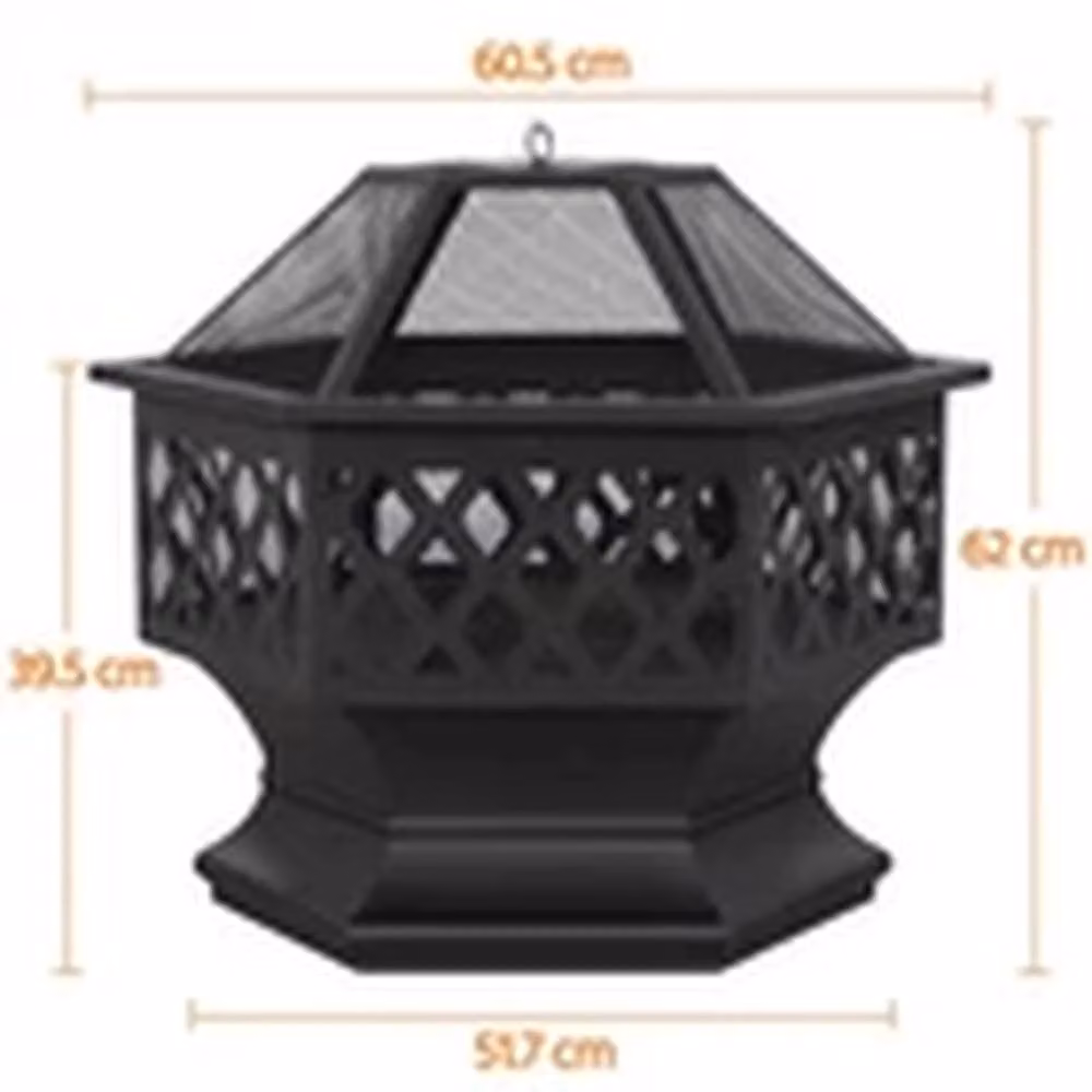 EONLION Black Hexagon Metal Outdoor Fire Pit Bowl with Cover and Poker, Diameter: 61 cm – 2