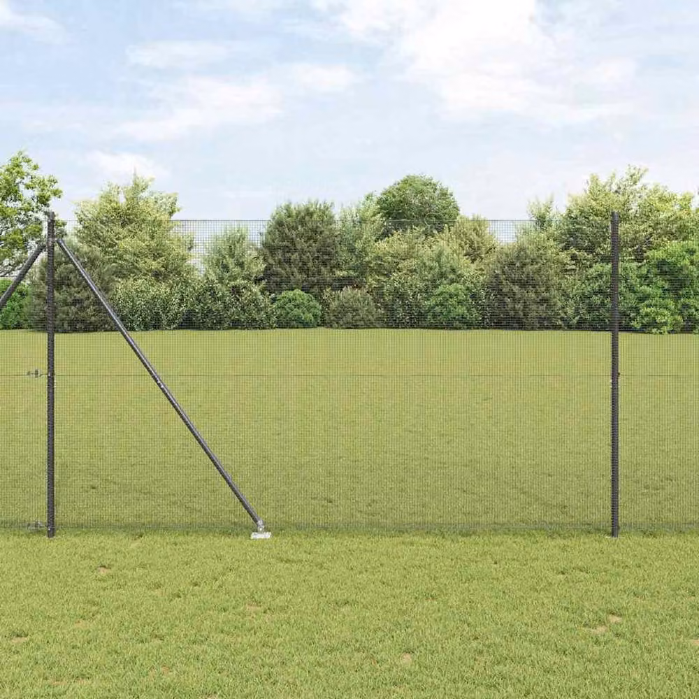 Berkfield Home Grey Welded Wire Fence with 13 Spike Posts, Steel and Plastic, W: 1.5 m, L: 50 m – 1