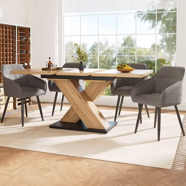 Aosom UK Extendable Rectangular Dining Table in Brown MDF with Adjustable Feet, W/D/H: 119 x 80 x 75 cm – 1