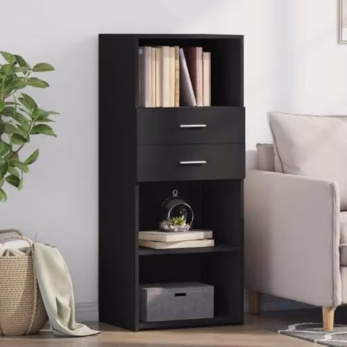 vidaXL Modern Black MDF Highboard with Internal Shelves and Open Shelf Doors, W: 50 cm, D: 42.5 cm, H: 124 cm – 2