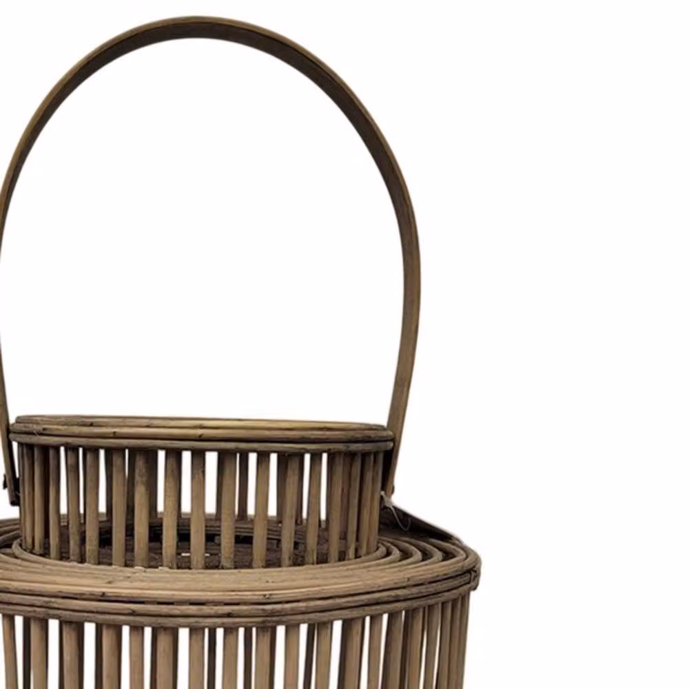 Hill Interiors Brown Wicker and Glass Cylinder Tabletop Lantern, H 26 cm x W 26 cm x D 26 cm – 2