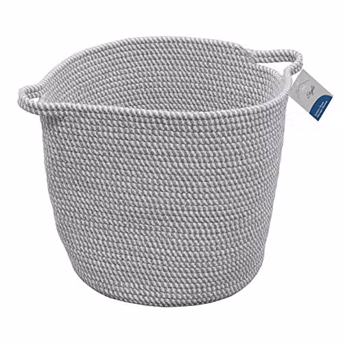 JVL Edison Round Cotton Rope Storage Basket with Handles, Grey, W/D/H: 36.0 x 33.0 x 36.0 cm – 1