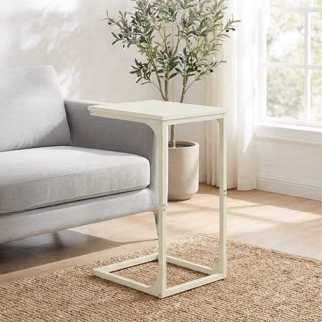 VASAGLE C-Shaped Side Table in White, W/D/H: 40 x 30 x 62 cm