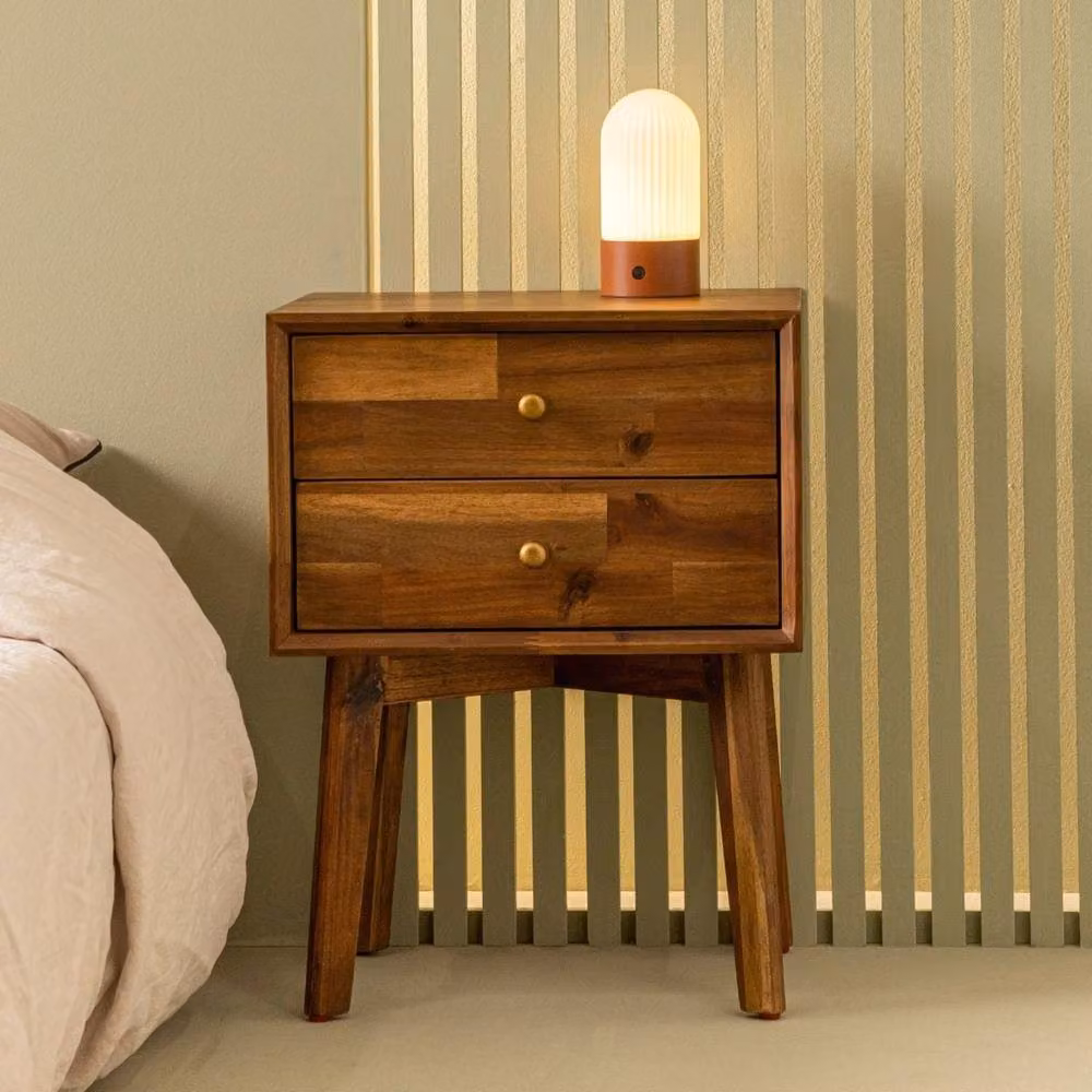 Signature PAUL 2-Drawer Bedside Table in Solid Acacia Wood, Dark Brown, W: 45 cm, H: 61 cm, D: 35 cm – 2