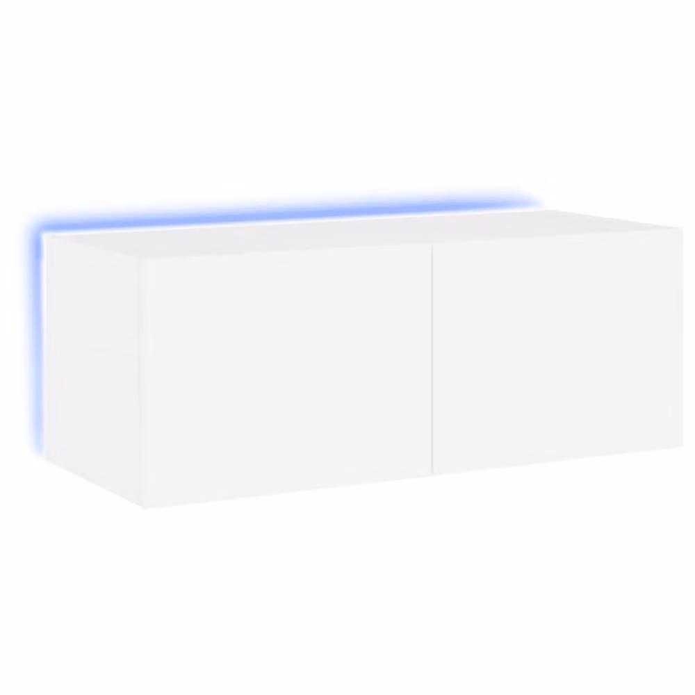 Berkfield Home Modern TV Wall Cabinet with LED Lights in White, W/D/H: 80 x 35 x 31 cm – 3