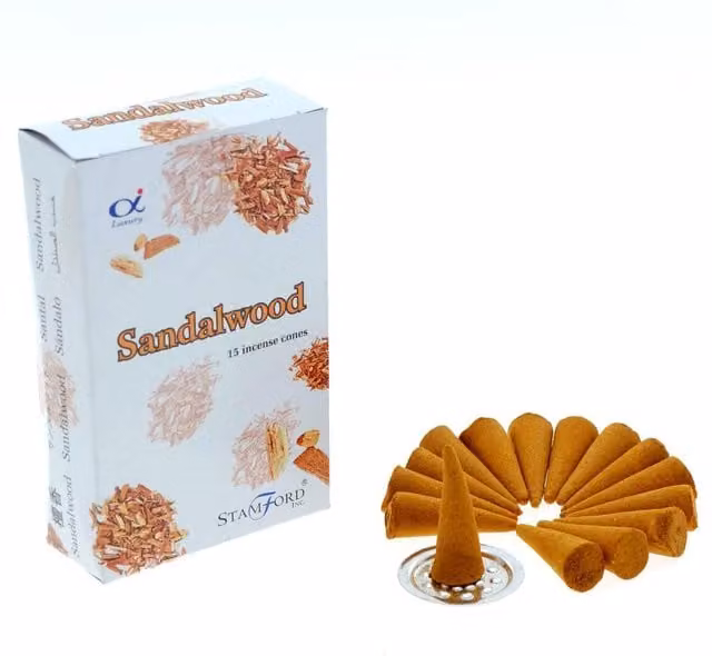 Stamford Premium Sandalwood Incense Cones, Woody Scent, White and Brown