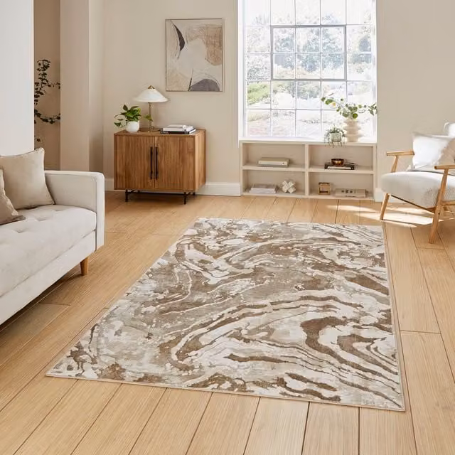 Terrys Modern Abstract Machine Woven Rectangular Beige Polyester Stain Resistant Rug