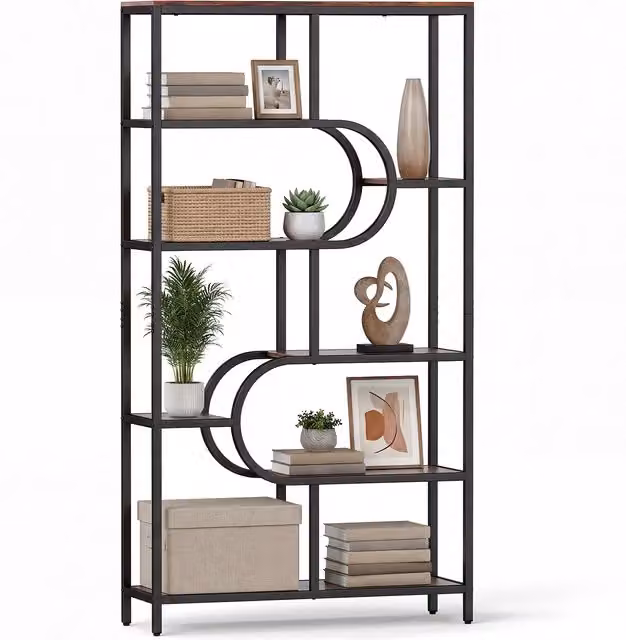 COSTWAY 8-Tier Tall Geometric Etagere Bookcase in Brown
