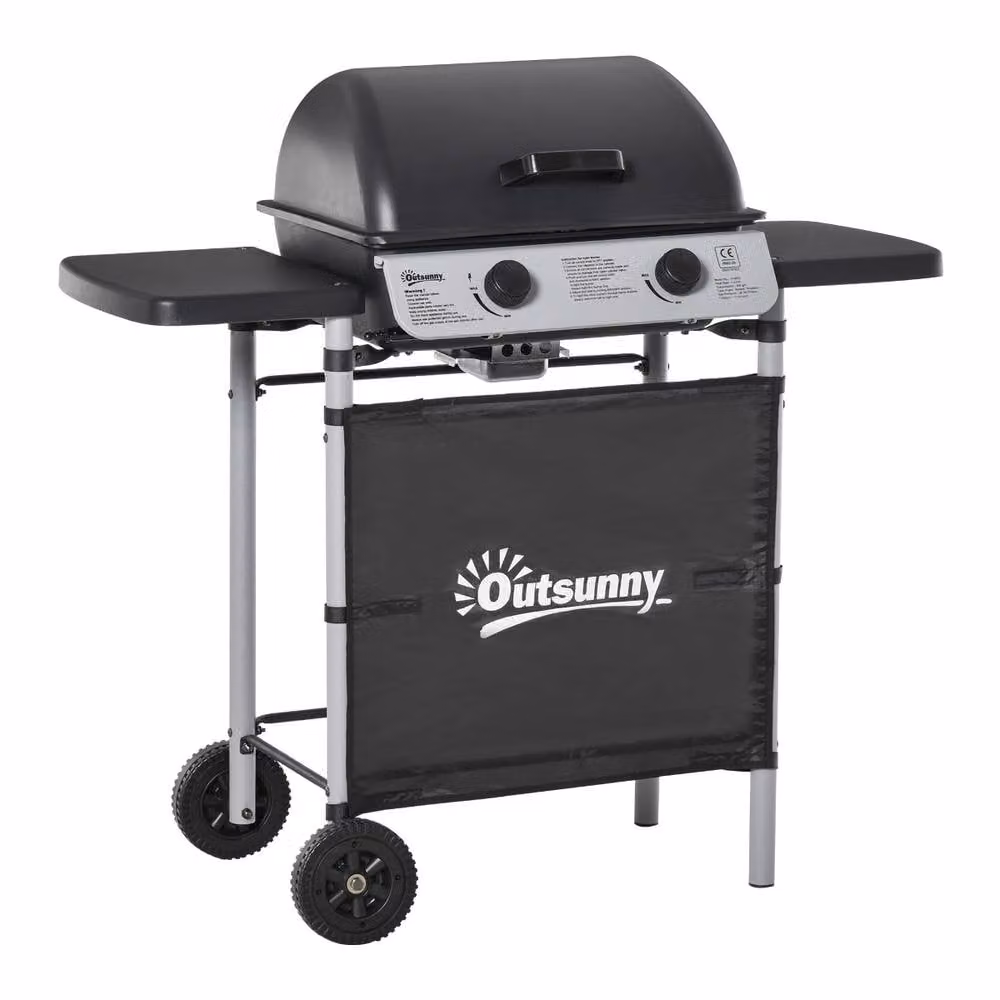 Rolipo 2 Burner Gas BBQ Trolley with Wheels, 5.6kW, Black and Silver – 2