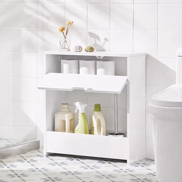SoBuy Freestanding Narrow Bathroom Shelf with Open Storage in Glossy White